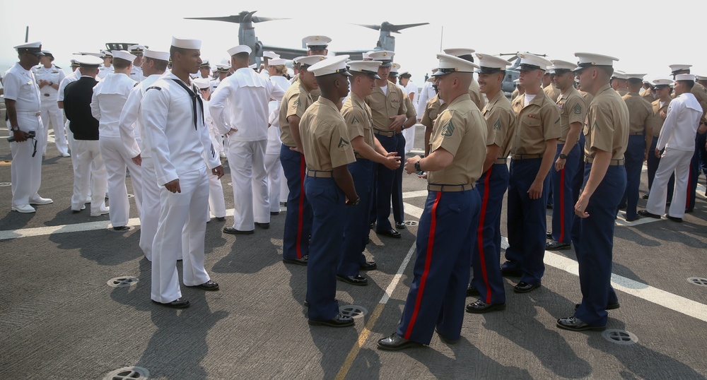 Manning the rails aboard USS Anchorage