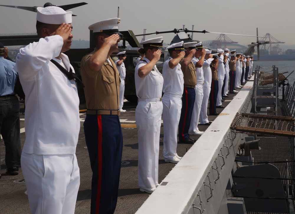 Manning the rails aboard USS Anchorage