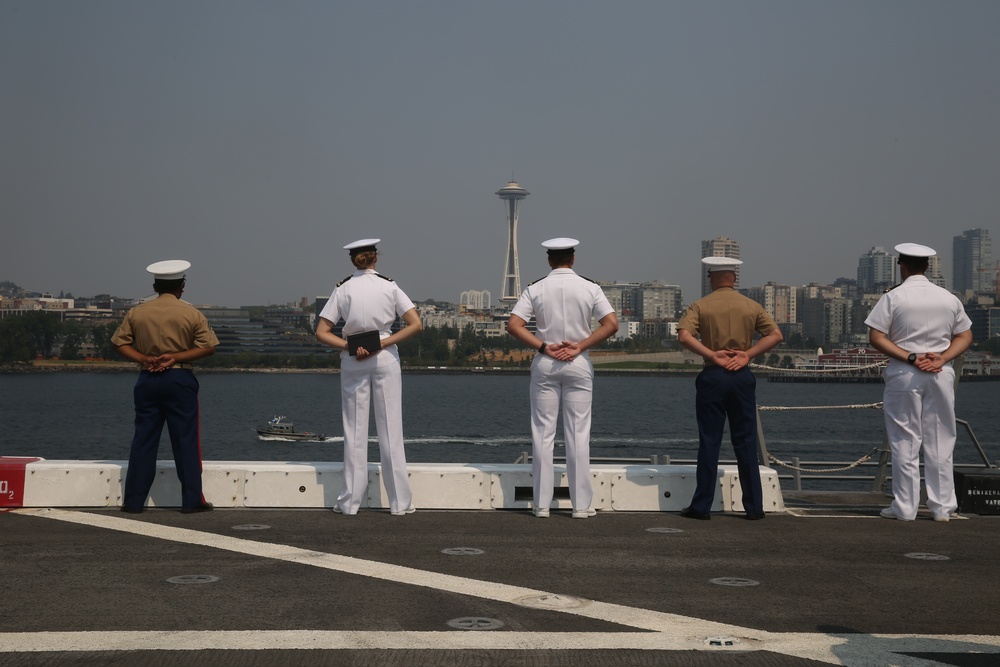 Manning the rails aboard USS Anchorage