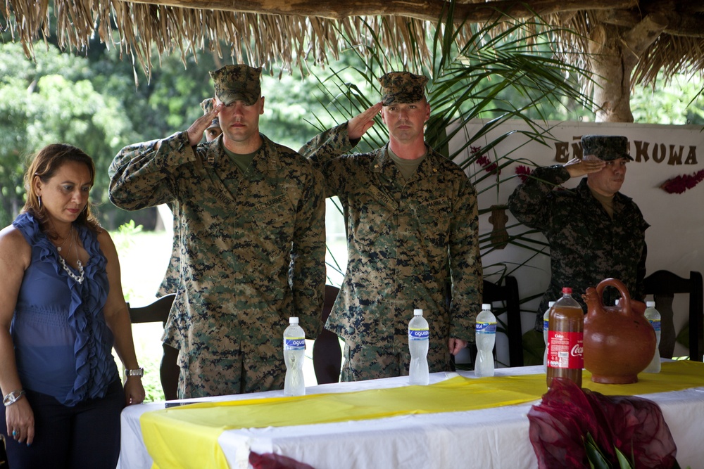 Marines with the SPMAGTF-SC conduct commencement ceremony for Trujillo school projects