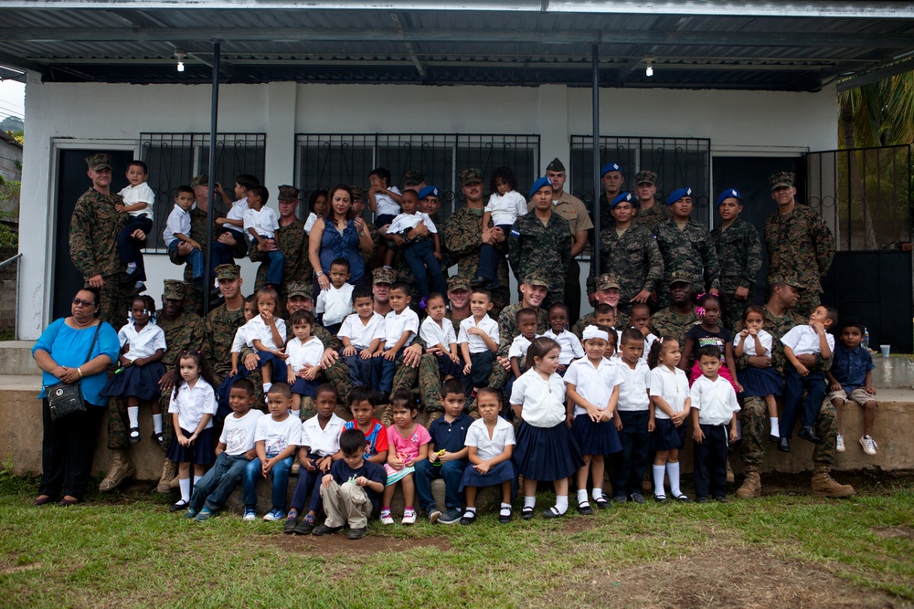 Marines with the SPMAGTF-SC conduct ribbon cutting ceremony for school projects in Trujillo