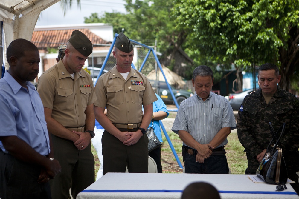 Marines with the SPMAGTF-SC conduct ribbon cutting ceremony for school projects in Trujillo