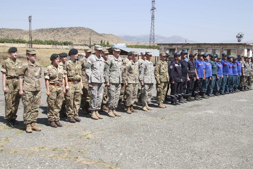 Kansas National Guard and British Army medical and hazmat experts train Armenian firefighters