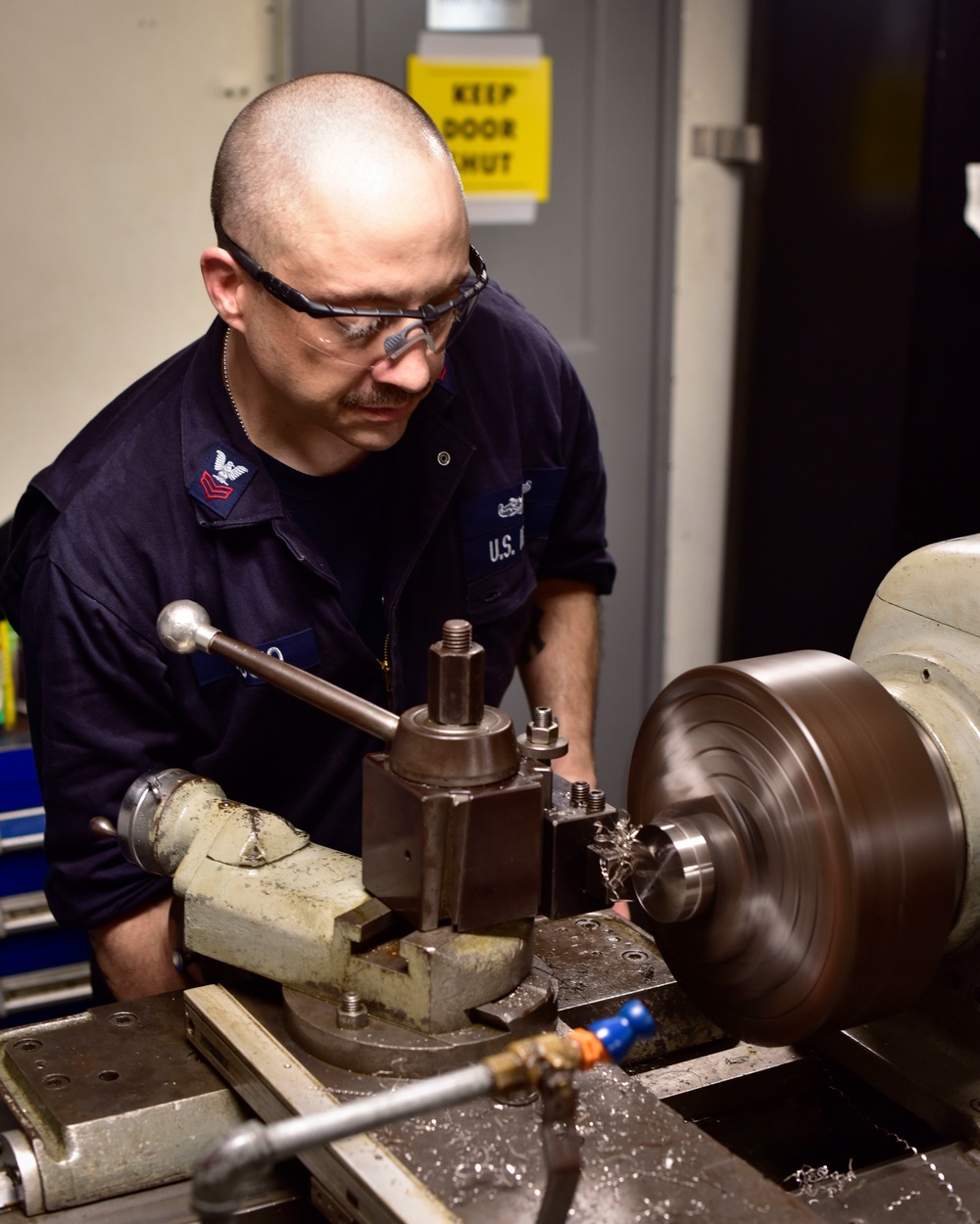 Sailor Uses Lathe Machine