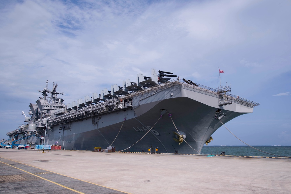USS America moors in Singapore