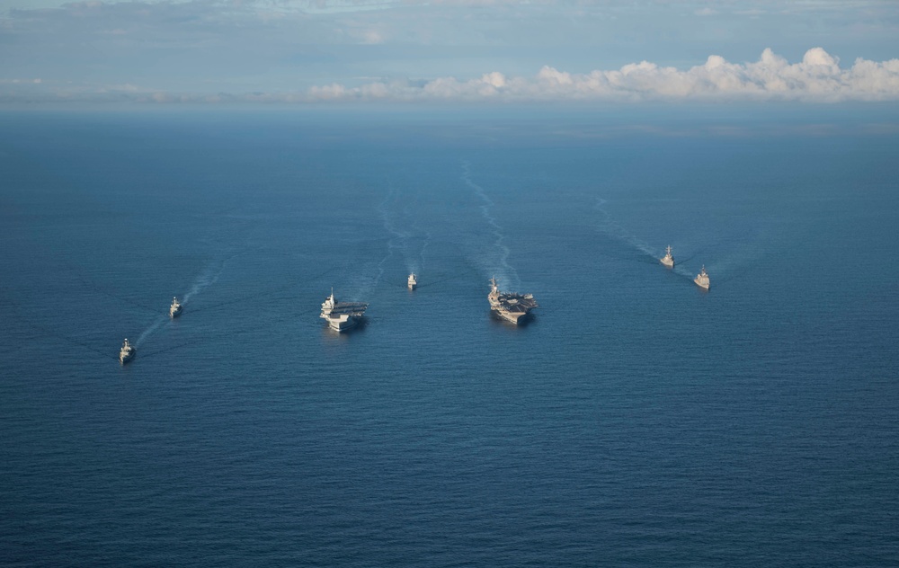 Saxon Warrior is a United States and United Kingdom co-hosted carrier strike group exercise that demonstrates interoperability and capability to respond to crises and deter potential threats.