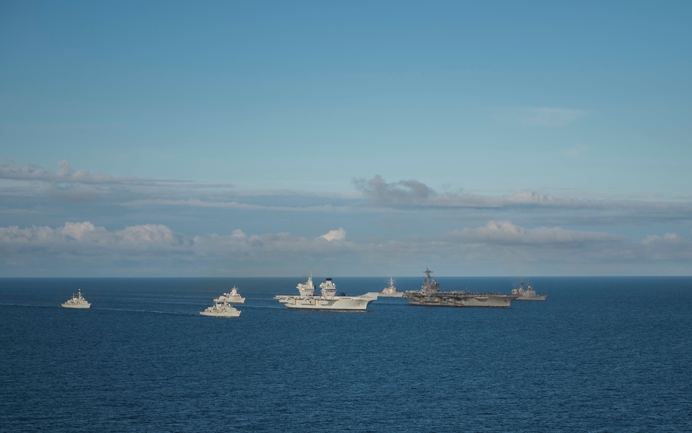 Saxon Warrior is a United States and United Kingdom co-hosted carrier strike group exercise that demonstrates interoperability and capability to respond to crises and deter potential threats.