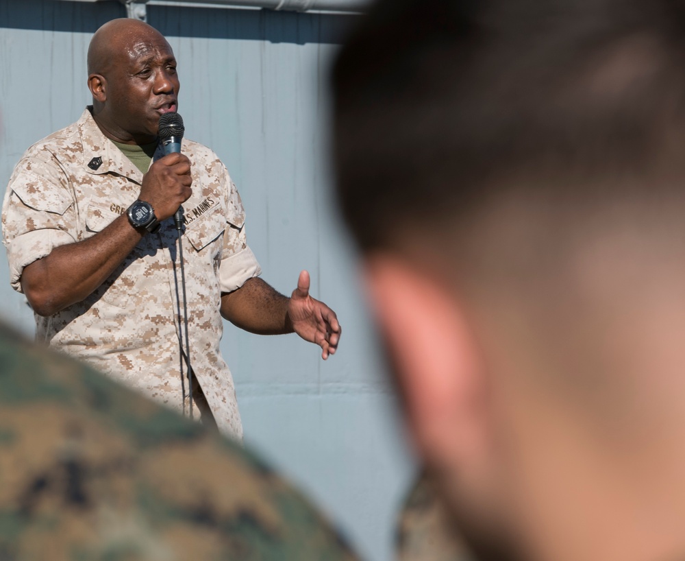 The Commandant of the Marine Corps visits Marines and Sailors aboard the amphibious assault ship USS Bonhomme Richard (LHD 6)