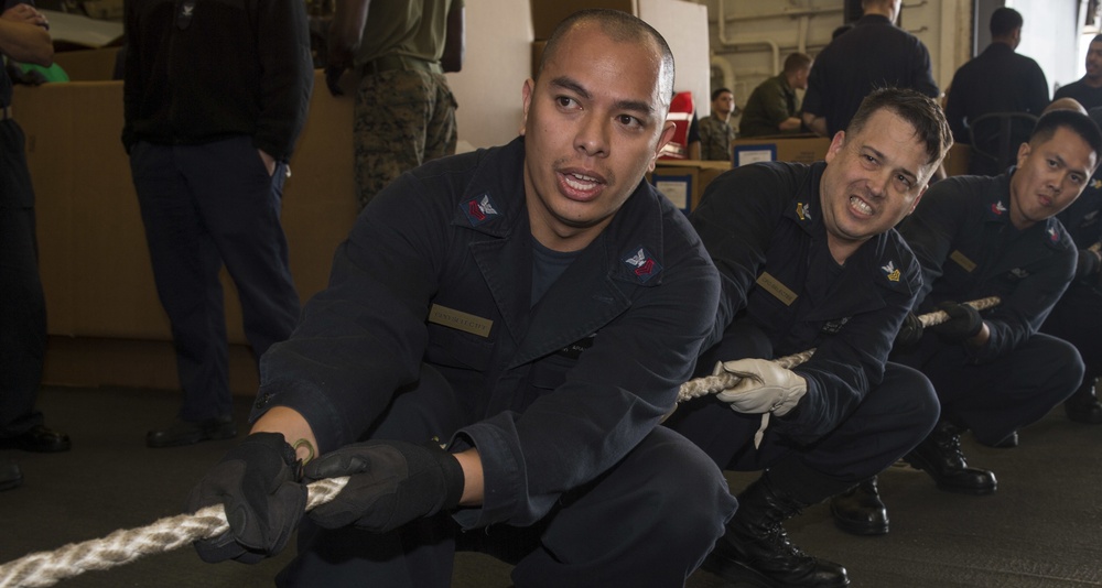 USS Bonhomme Richard (LHD 6) undergoes a replenishment-at-sea with USNS Rappahannock (T-AO 204)