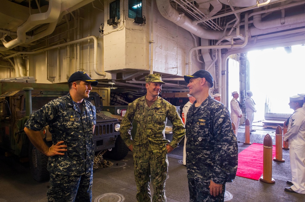 USS America Sailors greet admiral