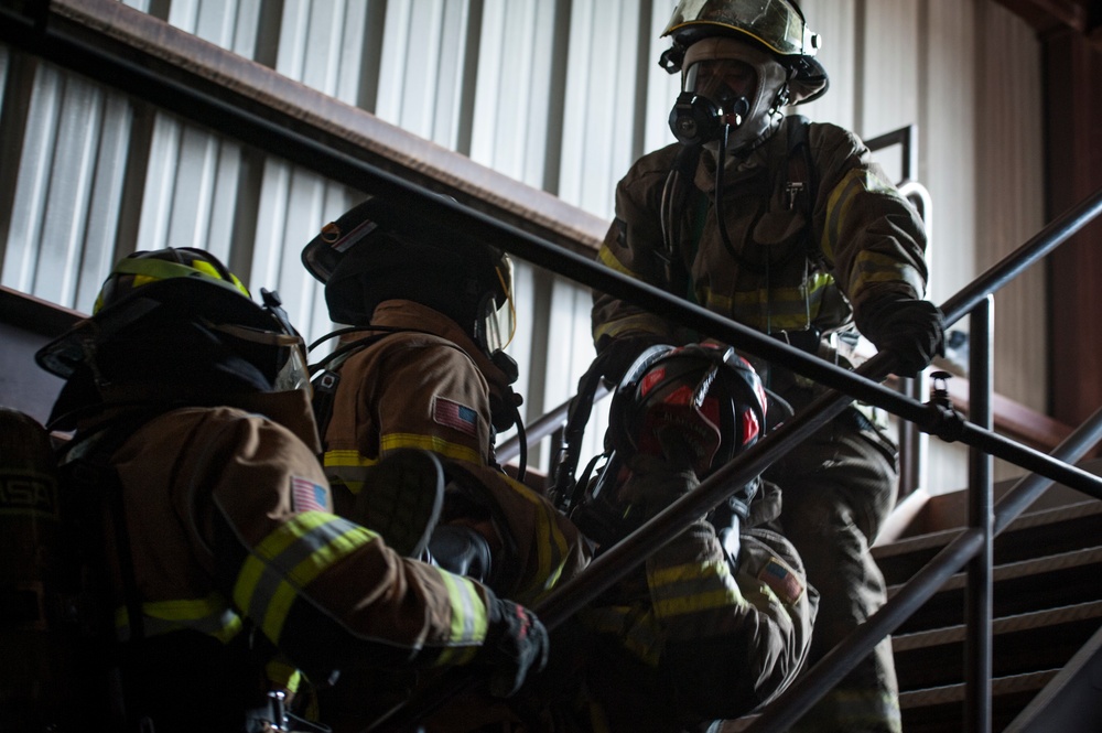 Firefighters smoke rapid intervention training