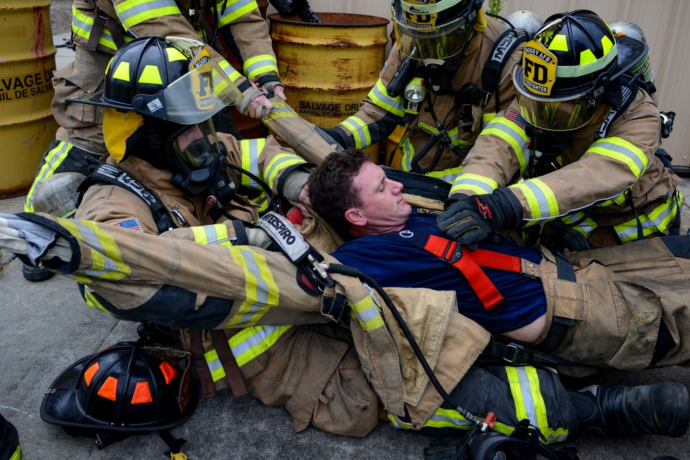 Firefighters smoke rapid intervention training