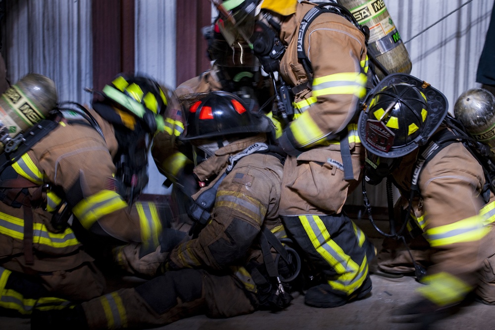 Firefighters smoke rapid intervention training