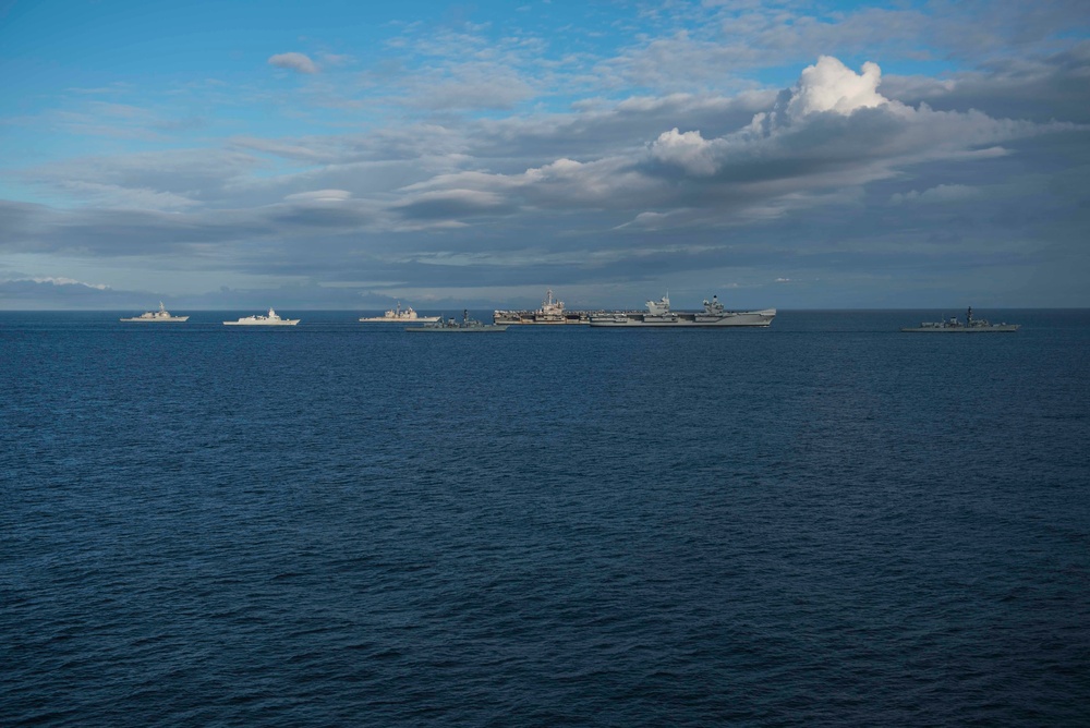 Saxon Warrior is a United States and United Kingdom co-hosted carrier strike group exercise that demonstrates interoperability and capability to respond to crises and deter potential threats.