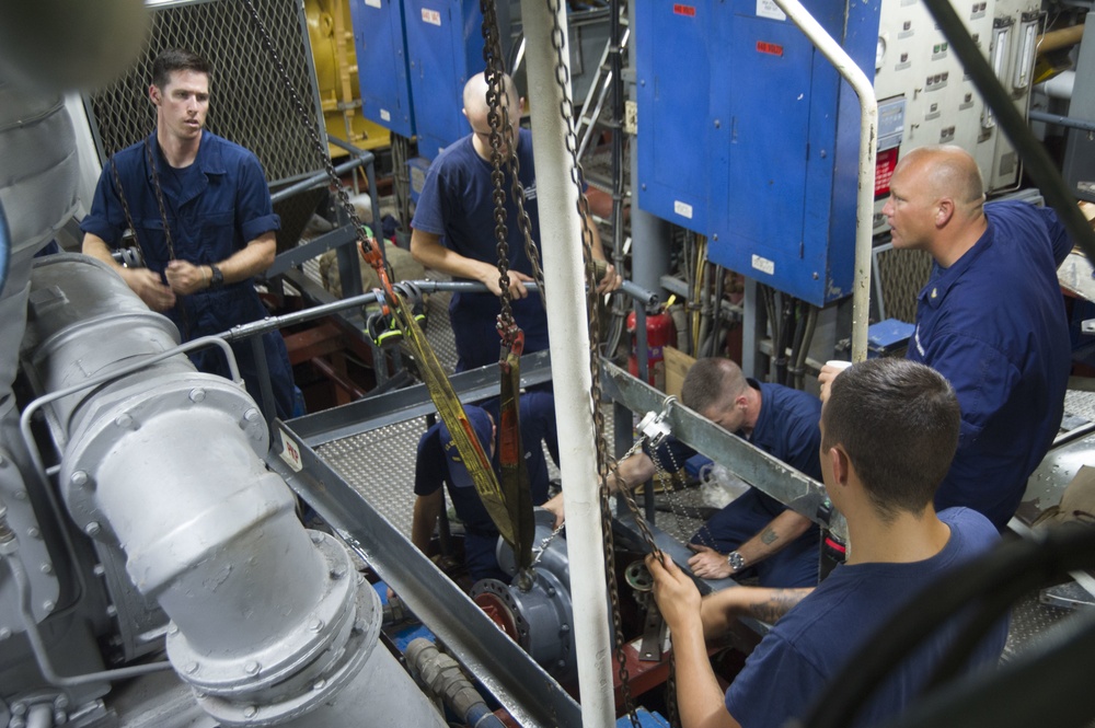 USCGC Tampa Crew Conducts Engine Repairs