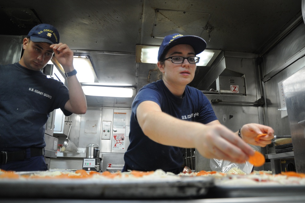 USCGC Tampa Crew Preps for Pizza Night