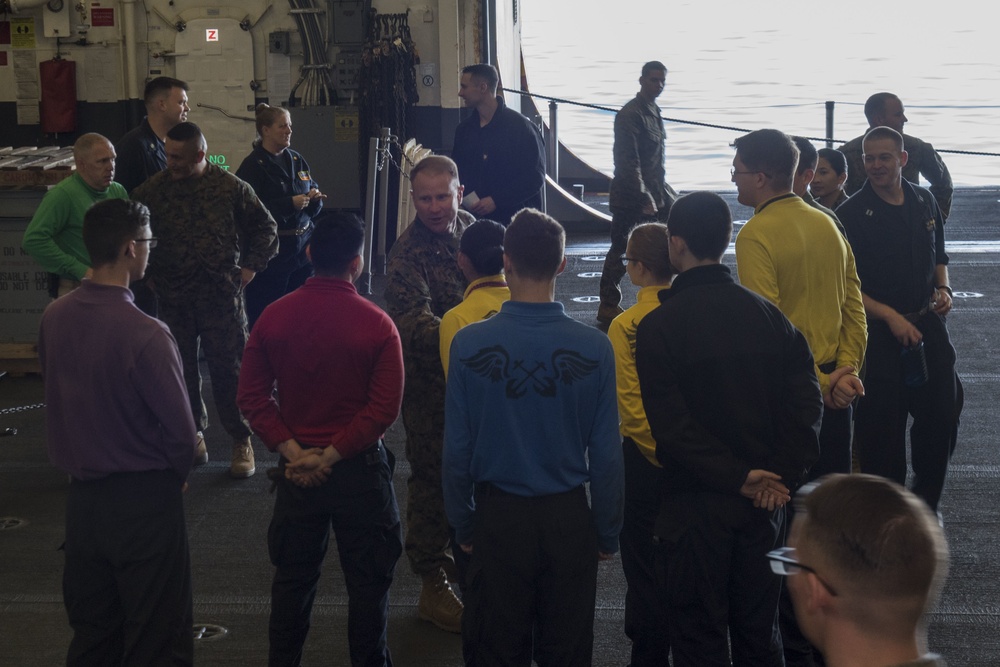 Brig. Gen. Christopher A. McPhillips, commanding general, 3rd Marine Expeditionary Brigade (MEB), Tours USS Bonhomme Richard (LHD 6)