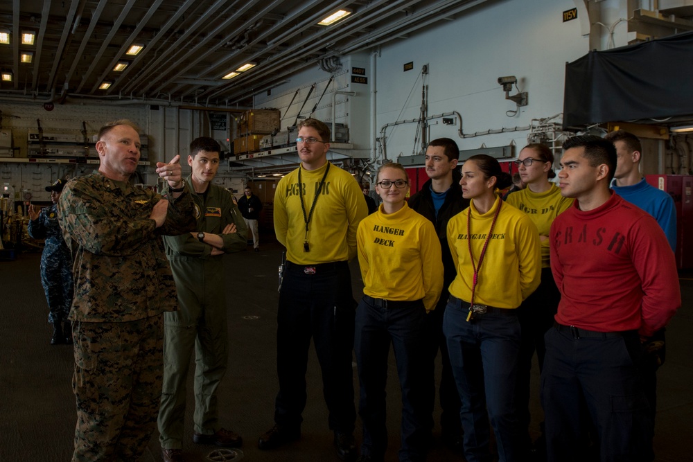 Brig. Gen. Christopher A. McPhillips, commanding general, 3rd Marine Expeditionary Brigade (MEB), Tours USS Bonhomme Richard (LHD 6)