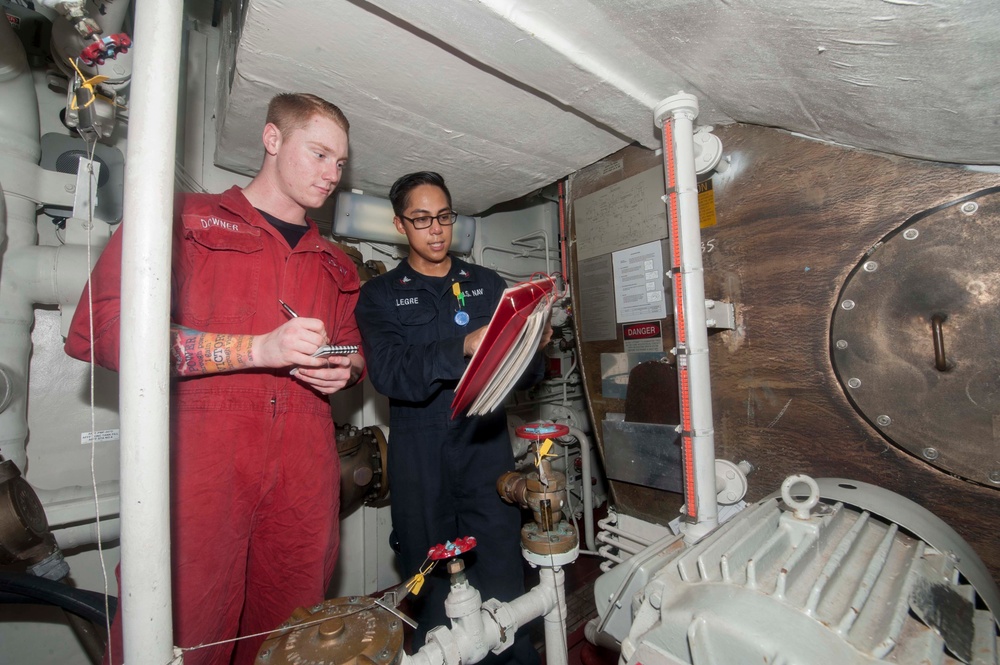 USS America Sailors inspect fire suppression systems