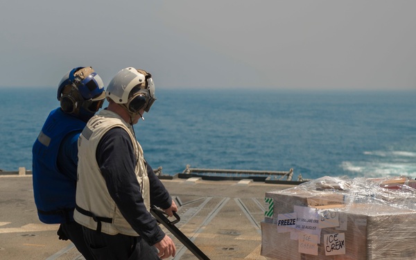 USS Lake Erie (CG 70) VERTREP with USNS Carl Brashear