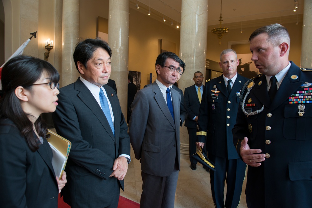 His Excellency Tarō Kōno, Foreign Minister of Japan, and His Excellency Itsunori Onodera, Japanese Minister of Defense Participate in an Armed Forces Full Honors Wreath-Laying Ceremony at Arlington National Cemetery