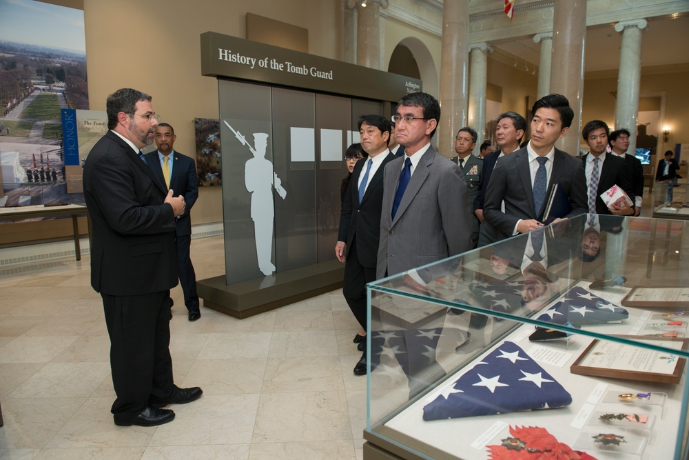 His Excellency Tarō Kōno, Foreign Minister of Japan, and His Excellency Itsunori Onodera, Japanese Minister of Defense Participate in an Armed Forces Full Honors Wreath-Laying Ceremony at Arlington National Cemetery