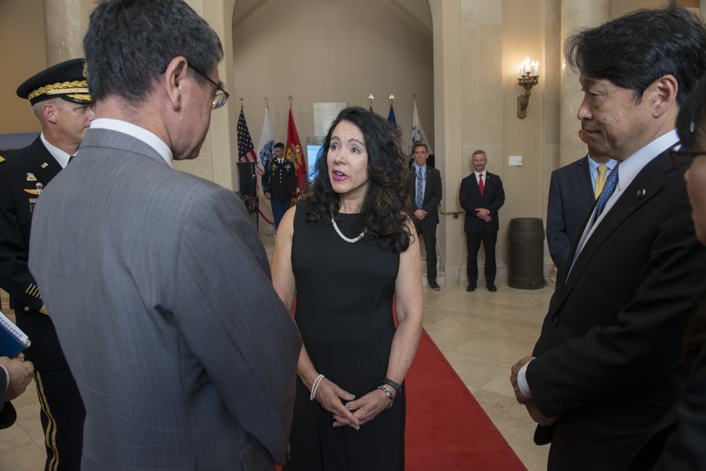 His Excellency Tarō Kōno, Foreign Minister of Japan, and His Excellency Itsunori Onodera, Japanese Minister of Defense Participate in an Armed Forces Full Honors Wreath-Laying Ceremony at Arlington National Cemetery