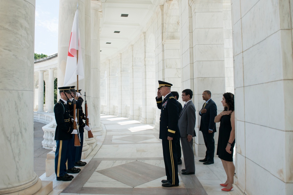 His Excellency Tarō Kōno, Foreign Minister of Japan, and His Excellency Itsunori Onodera, Japanese Minister of Defense Participate in an Armed Forces Full Honors Wreath-Laying Ceremony at Arlington National Cemetery
