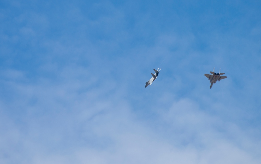 142nd FW F-15 Eagles take off