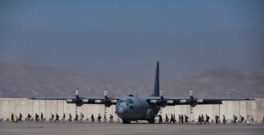 Afghan Air Force C-130 waits for passengers