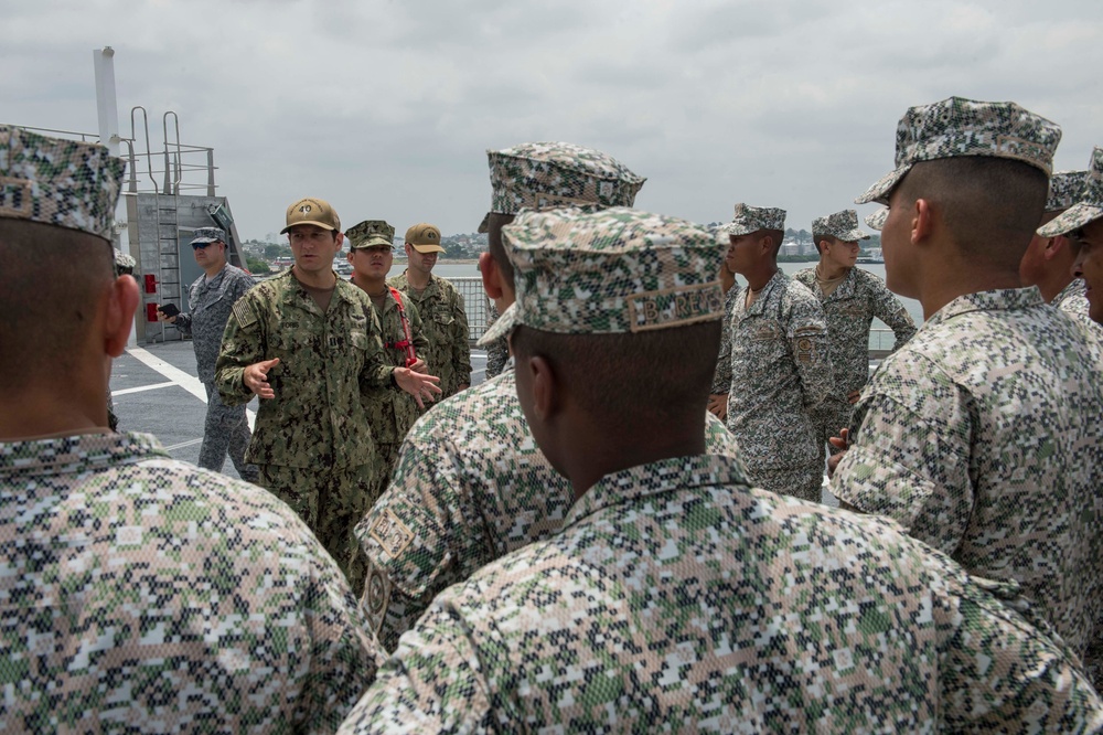 SPS 17 Sailors Host Colombian Navy Sailors for USNS Spearhead Tour