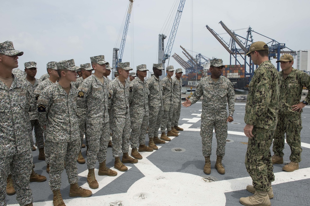 SPS 17 Sailors Host Colombian Navy Sailors for USNS Spearhead Tour