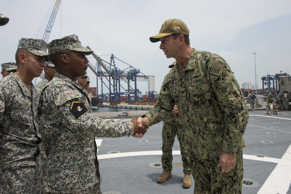 SPS 17 Sailors Host Colombian Navy Sailors for USNS Spearhead Tour