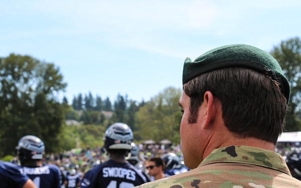 1st SFG (A) Partner with Seahawks, Soldiers Visit Final Day of Training Camp