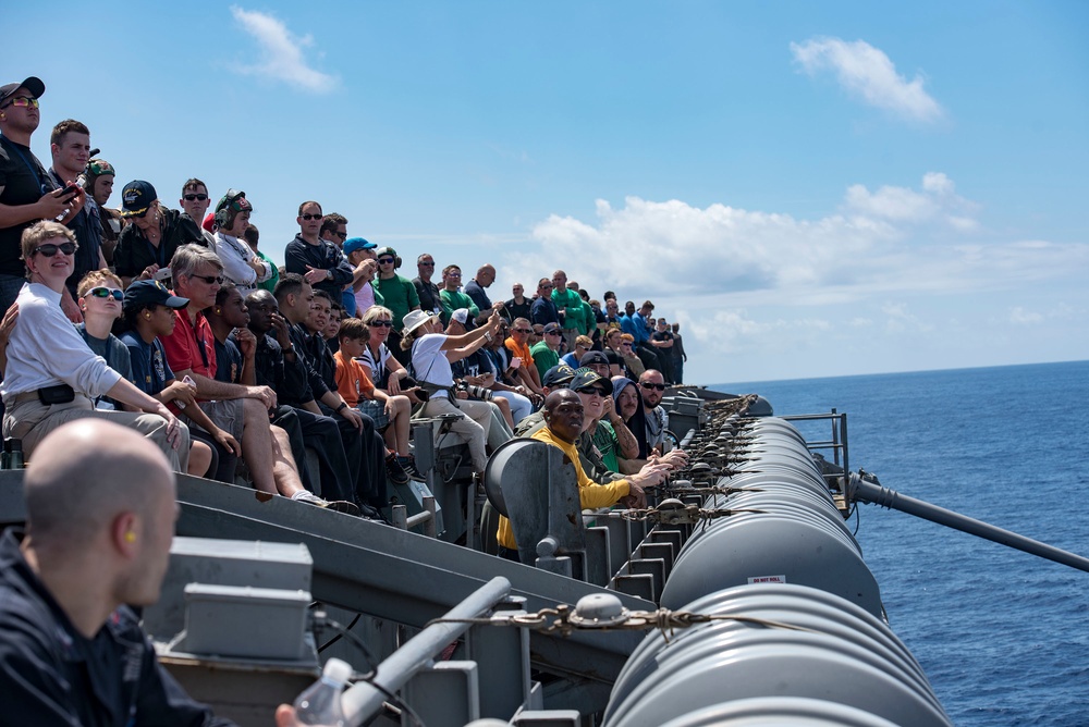 GHWB is the flagship of Carrier Strike Group (CSG) 2, which is comprised of the staff of CSG-2; GHWB; the nine squadrons and staff of Carrier Air Wing (CVW) 8; Destroyer Squadron (DESRON) 22 staff and guided-missile destroyers USS Laboon (DDG 58) and USS