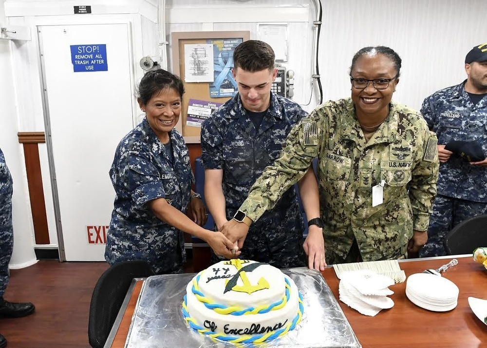 Cake-cutting ceremony celebrating the 44th anniversary of the Career Counselor rating held aboard USS Chung-Hoon