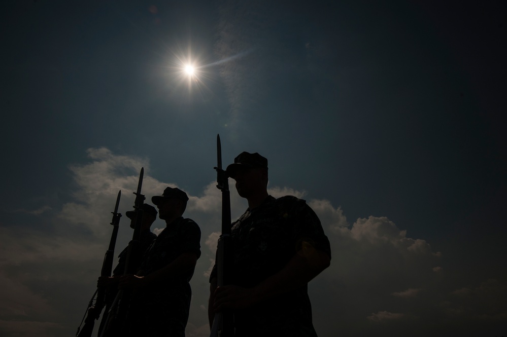 Navy's Ceremonial Guard Trains During Eclipse