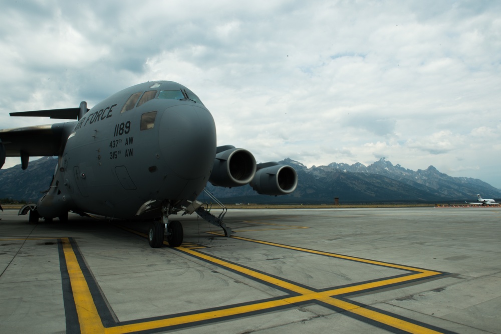 317th AS C-17 stops at Jackson Hole, WY for refueling