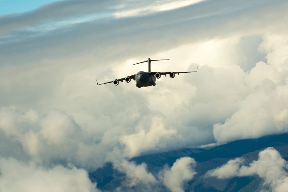 317th AS C-17 enters low-level-flight route north of JB Elmendorf-Richardson, AK