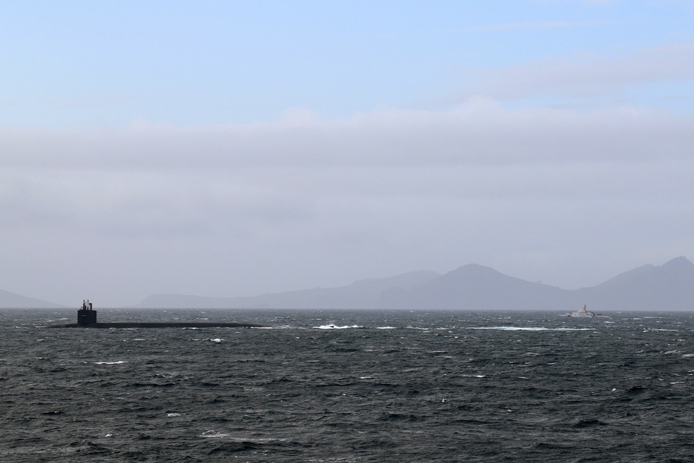 Coast Guard provides security escort for Navy ballistic-missile submarine near Unalaska, Alaska