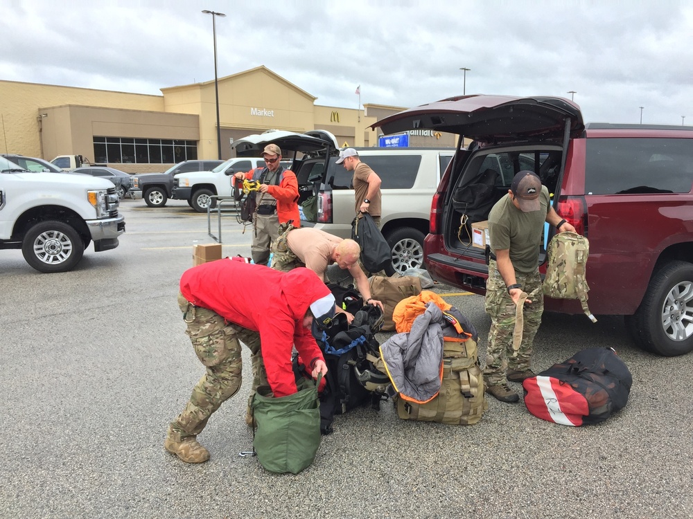 Pararescuemen from the Alaska, California National Guard are on hand to assist the Texas National Guard during Hurricane Harvey disaster relief efforts.