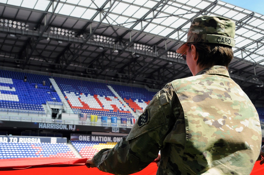 Service members hit the field with the United States men's national soccer team