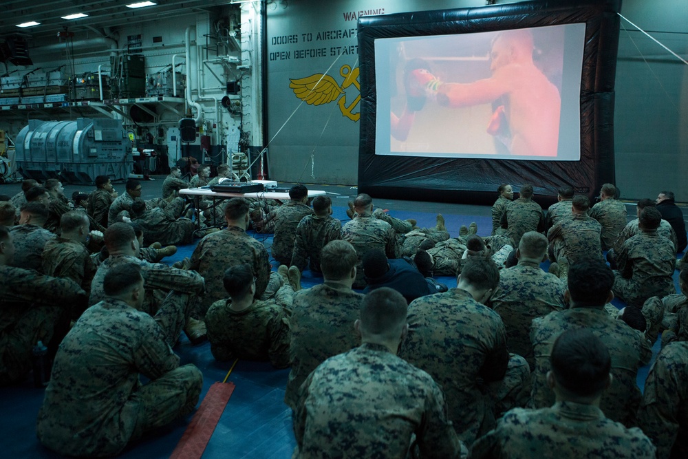 Marines, Sailors at sea watch Mayweather vs. McGregor