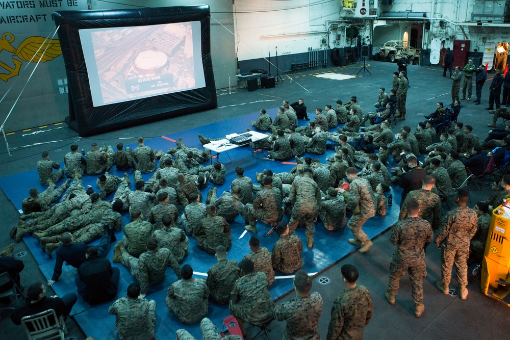 Marines, Sailors at sea watch Mayweather vs. McGregor