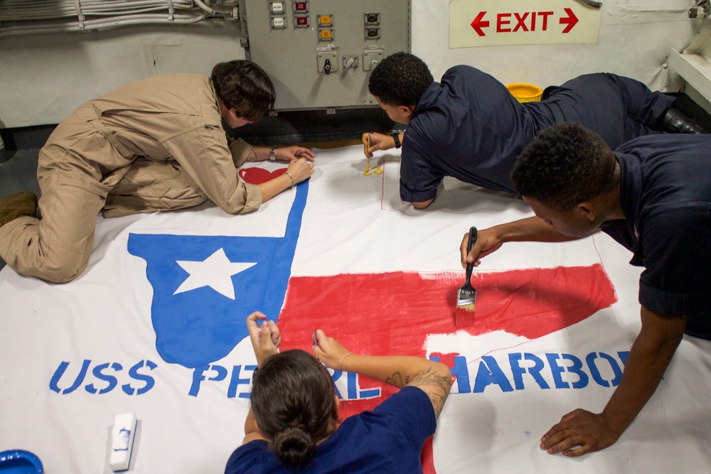 USS Pearl Harbor creates sign in support of Hurricane Harvey