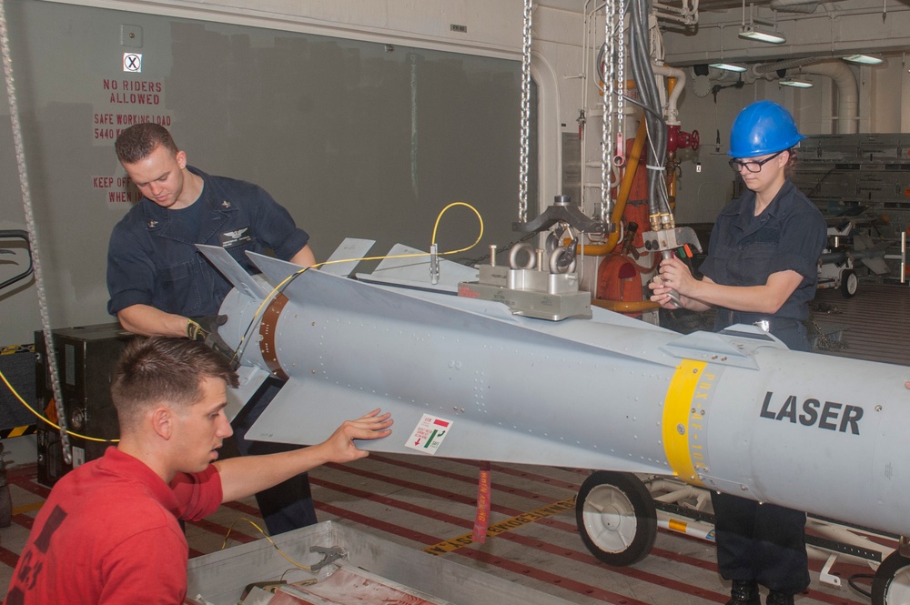 Sailors conduct maintenance and movement of ordnance