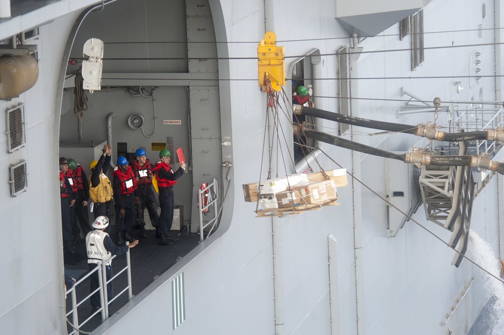 Sailors and Marines conduct Replenishment at Sea