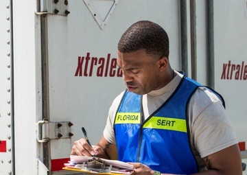 Florida National Guard stages supply vehicles in Orlando for Hurricane Irma