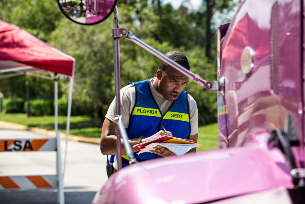 Florida National Guard stages supply vehicles in Orlando for Hurricane Irma