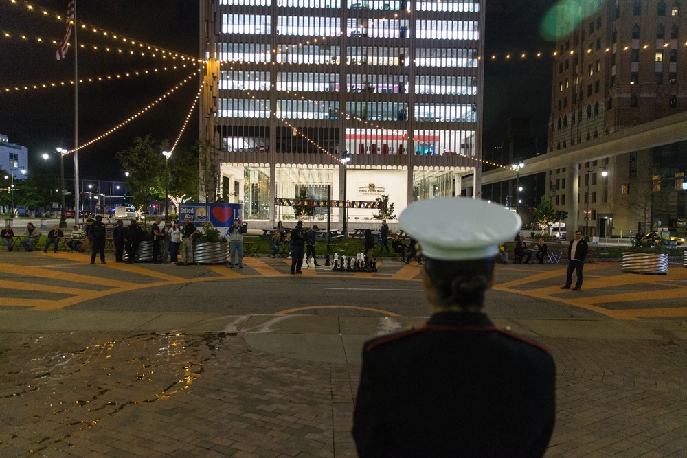 U.S. Marines sound the colors and taps in the evening
